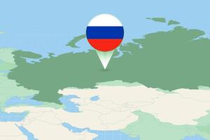 Map illustration of Russia with the flag. Cartographic illustration of Russia and neighboring countries. vector