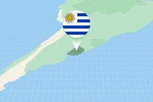 Map illustration of Uruguay with the flag. Cartographic illustration of Uruguay and neighboring countries. vector