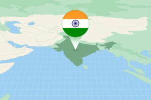 Map illustration of India with the flag. Cartographic illustration of India and neighboring countries. vector