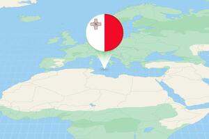 mapa ilustración de Malta con el bandera. cartográfico ilustración de Malta y vecino países. vector