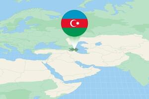 Map illustration of Azerbaijan with the flag. Cartographic illustration of Azerbaijan and neighboring countries. vector