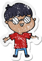 distressed sticker of a cartoon boy wearing spectacles png