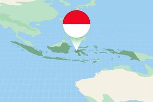 Map illustration of Indonesia with the flag. Cartographic illustration of Indonesia and neighboring countries. vector