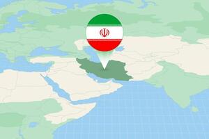 Map illustration of Iran with the flag. Cartographic illustration of Iran and neighboring countries. vector