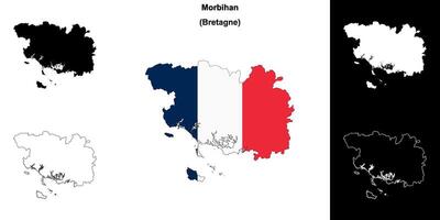 Morbihan department outline map set vector