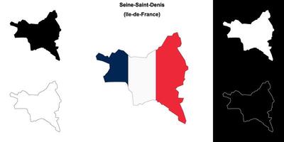 Seine-Saint-Denis department outline map set vector