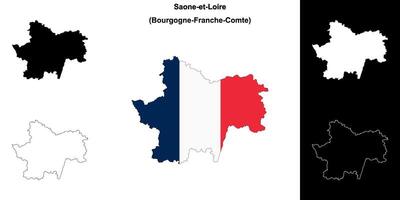 Saone-et-Loire department outline map set vector
