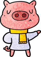 cartoon content pig in winter attire png