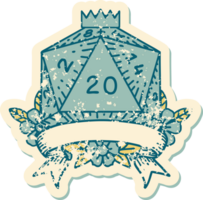 estilo de tatuaje retro natural 20 golpe crítico d20 tirada de dados png