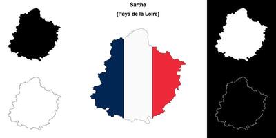 Sarthe department outline map set vector