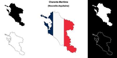 Charente-Maritime department outline map set vector