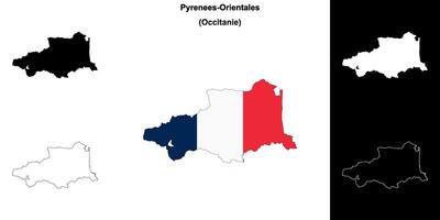 Pyrenees-Orientales department outline map set vector