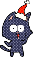 funny hand drawn comic book style illustration of a cat wearing santa hat png