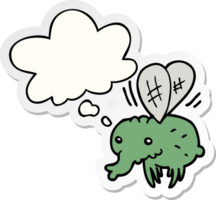 cartoon fly with thought bubble as a printed sticker png