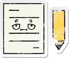 distressed sticker of a cute cartoon test paper png