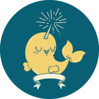 icon of a tattoo style happy narwhal png