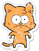 distressed sticker of a cartoon nervous cat png