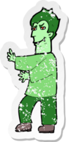 retro distressed sticker of a cartoon vampire png