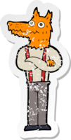 retro distressed sticker of a cartoon funny fox png