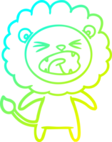cold gradient line drawing of a cartoon angry lion png
