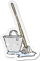 retro distressed sticker of a cartoon mop and bucket png