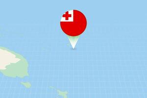 Map illustration of Tonga with the flag. Cartographic illustration of Tonga and neighboring countries. vector