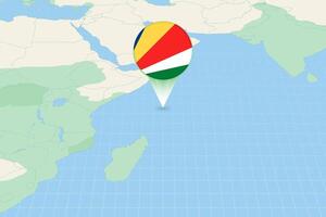 mapa ilustración de seychelles con el bandera. cartográfico ilustración de seychelles y vecino países. vector