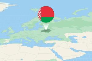 Map illustration of Belarus with the flag. Cartographic illustration of Belarus and neighboring countries. vector