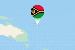 Map illustration of Vanuatu with the flag. Cartographic illustration of Vanuatu and neighboring countries. vector