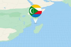 Map illustration of Comoros with the flag. Cartographic illustration of Comoros and neighboring countries. vector