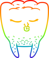 rainbow gradient line drawing of a cartoon tooth png
