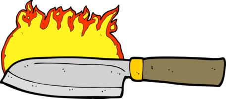 cartoon kitchen knife on fire png