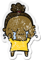 distressed sticker of a cartoon crying old lady png