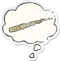 cartoon magic wand with thought bubble as a distressed worn sticker png