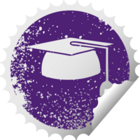 distressed circular peeling sticker symbol of a graduation hat png