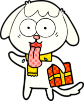süßer karikaturhund mit weihnachtsgeschenk png