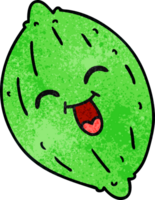 hand drawn textured cartoon of a happy lemon png