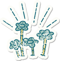 versleten oud sticker van een tatoeëren stijl bloemen groeit png