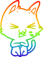 rainbow gradient line drawing of a cartoon cat hissing png