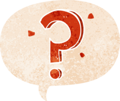 cartoon question mark with speech bubble in grunge distressed retro textured style png