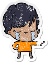 distressed sticker of a cartoon woman crying png