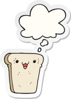 dibujos animados rebanada de un pan con pensamiento burbuja como un impreso pegatina png