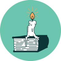 icon of a tattoo style candle melting on book png