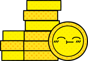 comic book style cartoon of a coins png