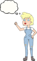 hand drawn thought bubble cartoon confident farmer woman png