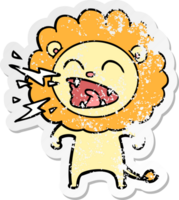 autocollant en détresse d'un lion rugissant de dessin animé png