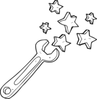 hand drawn black and white cartoon spanner png