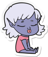 sticker of a pretty cartoon elf girl sitting png