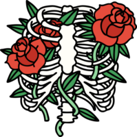 tattoo in traditional style of a rib cage and flowers png