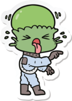 sticker of a weird cartoon alien pointing png